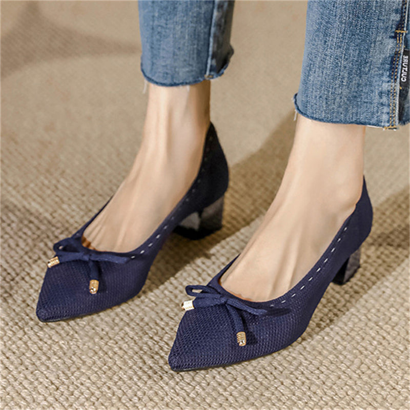 Bowknot Pointed Toe Block Heels