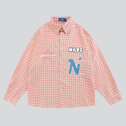 Letter Star Patches Lapel Shirt