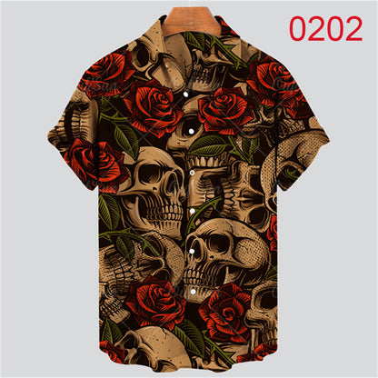 Vintage Rose Skull Print Holiday Shirt