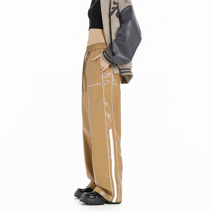 Artificial Leather Side Stripes Pants