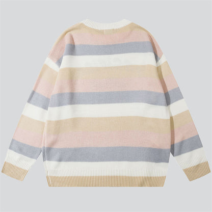 Multicolor Stripe Letter Embroidery Sweater