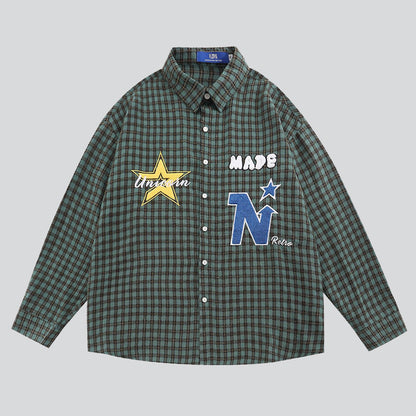 Letter Star Patches Lapel Shirt