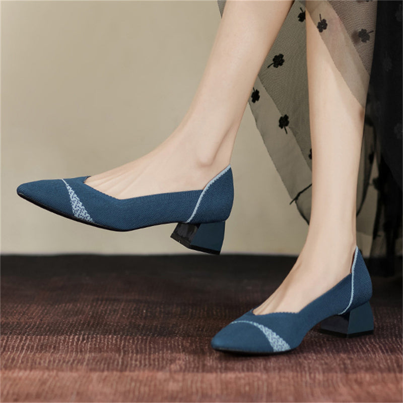 Casual Contrast Color Pointed Toe Chunky Heels