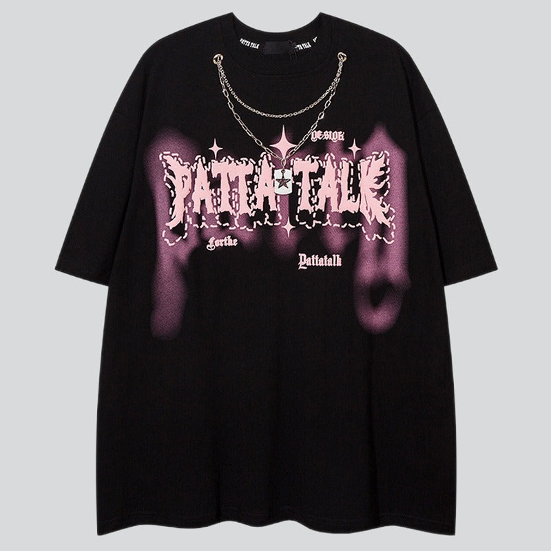 Hip-Hop Metal Chain Letter Print Tees