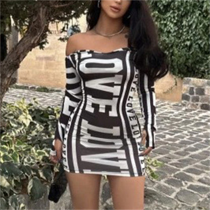 Letter Print Strapless Mini Dress