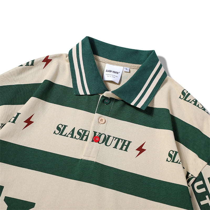 "Slash Youth" Letter Print Polo Shirt