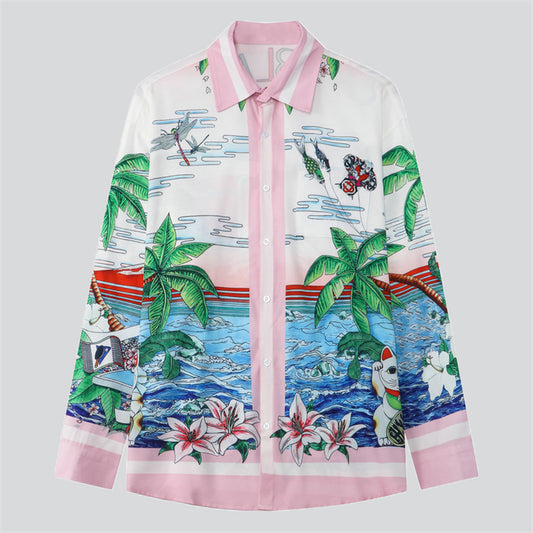 Ocean Coconut Tree Print Vintage Shirt