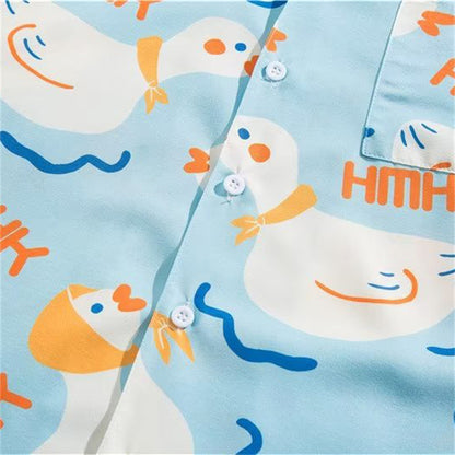 Swimming Duck Print Couples Shirts