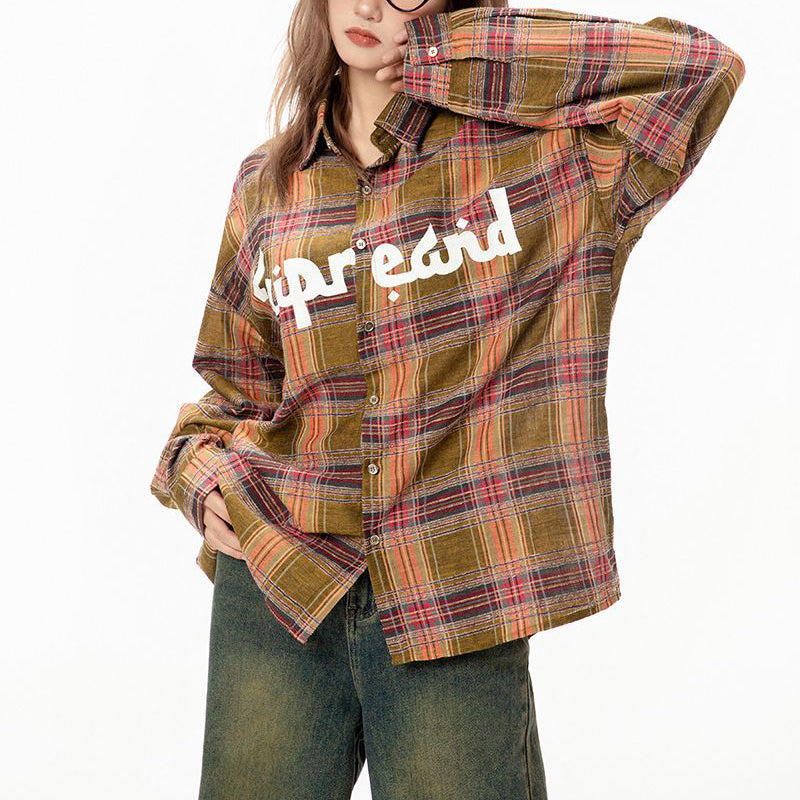 Letter Graffiti Vintage Plaid Shirts