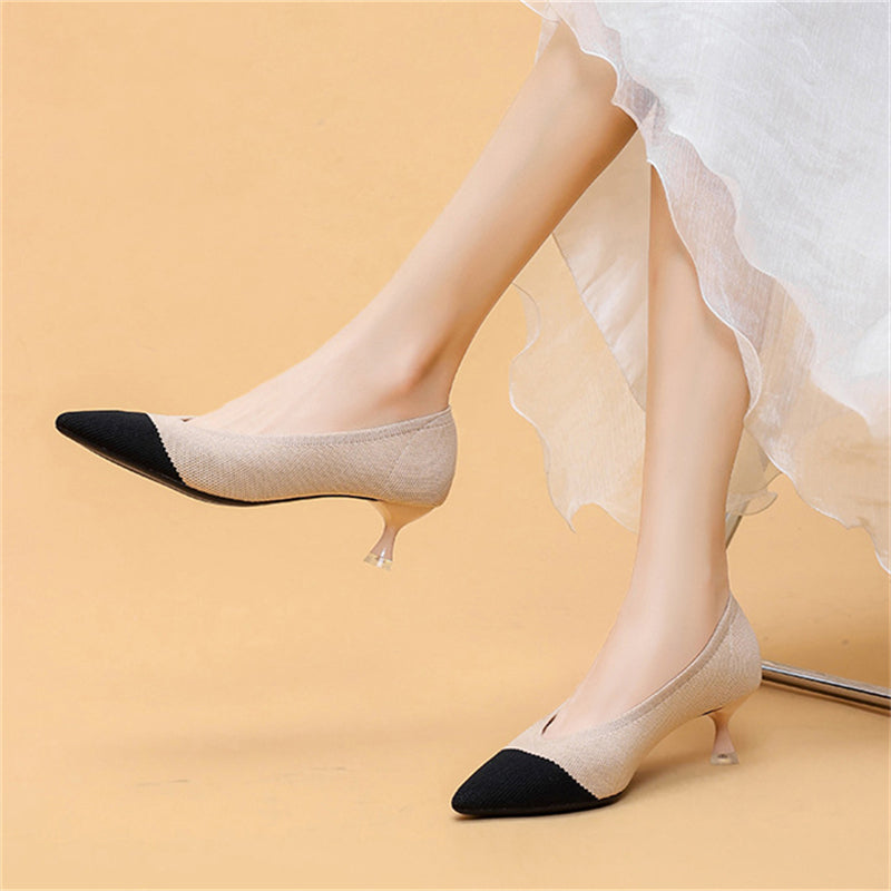 Elegant Pointed Toe Contrast Color Kitten Heels