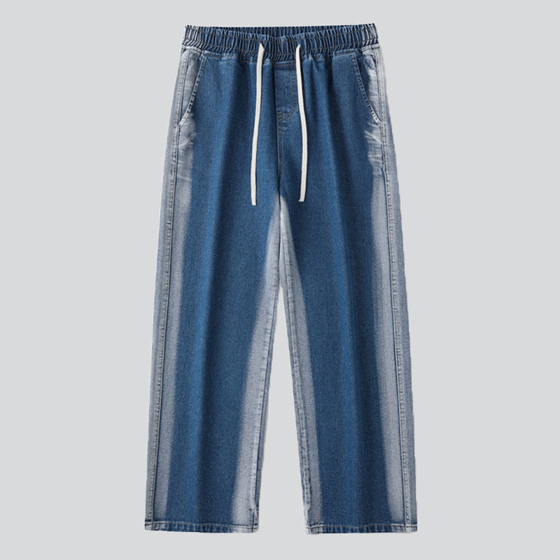 Washed Contrast Color Drawstring Jeans