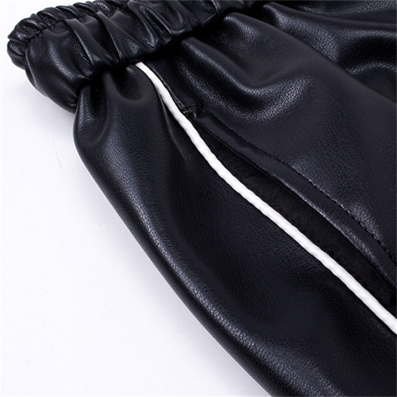 Artificial Leather Side Stripes Pants