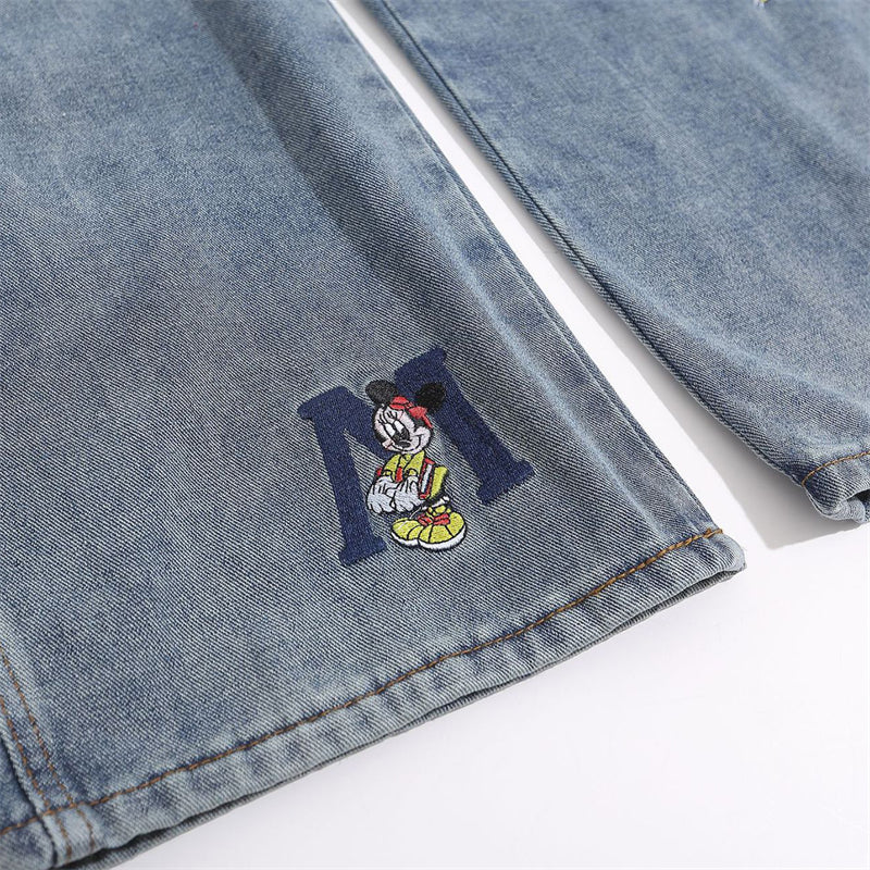 Classic Cartoon Embroidery Denim Overalls