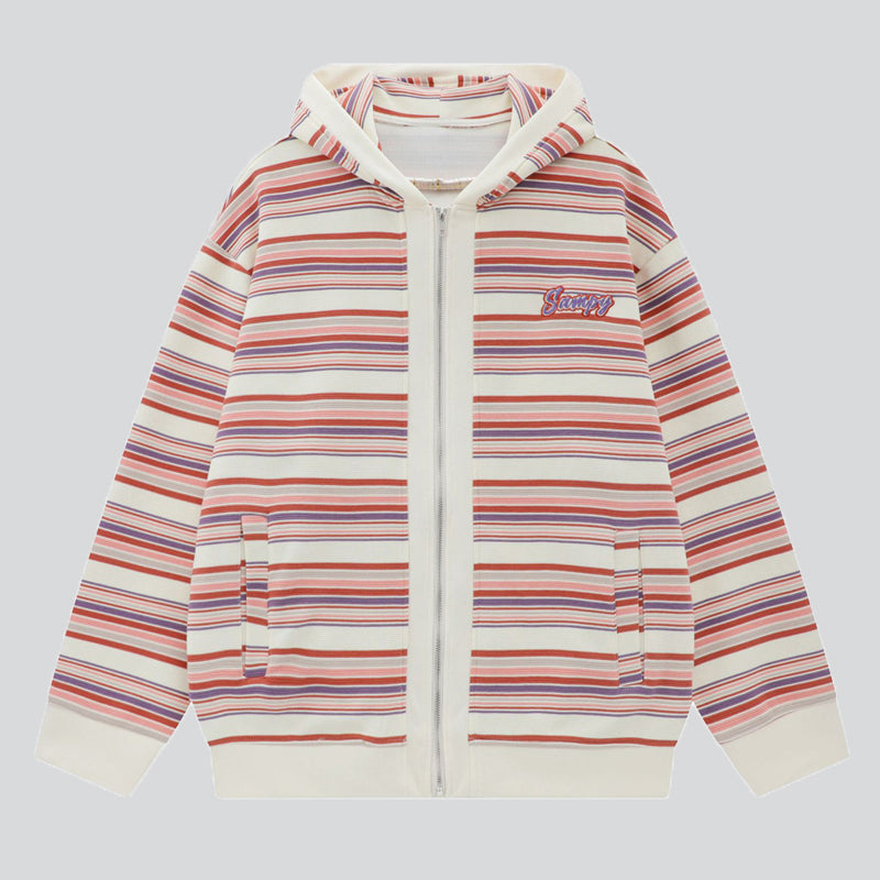 Multi-coloured Stripes Hoodie with Pockets