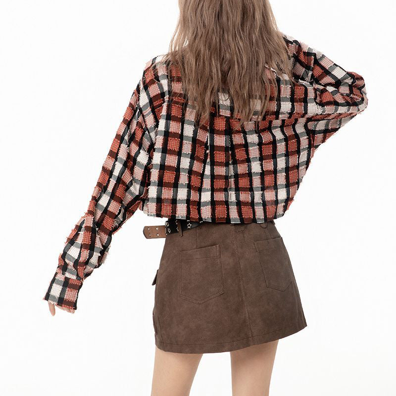 Plaid Patchwork Half Shirt