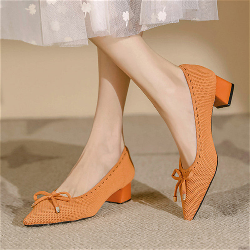 Bowknot Pointed Toe Block Heels