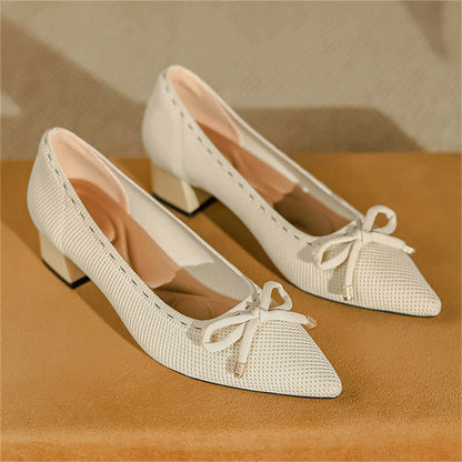 Bowknot Pointed Toe Block Heels