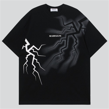 Lightning Print Crew Neck Tees