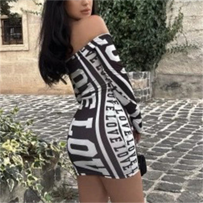 Letter Print Strapless Mini Dress