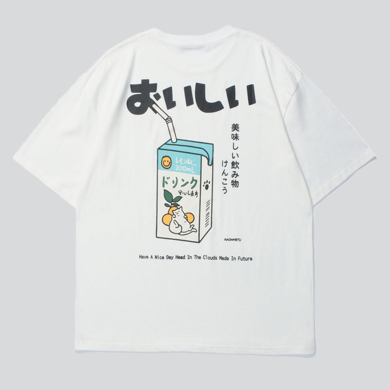 Lemon Cat Milk Print Tees