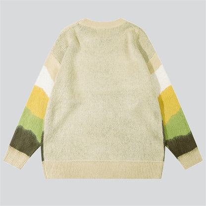 Multicolour Stripes Letter Embroidery Sweater