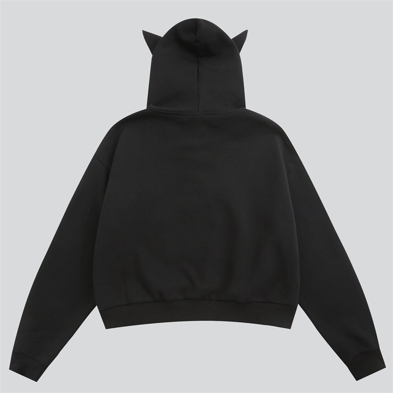 Devil's Horns Letter Print Hoodie