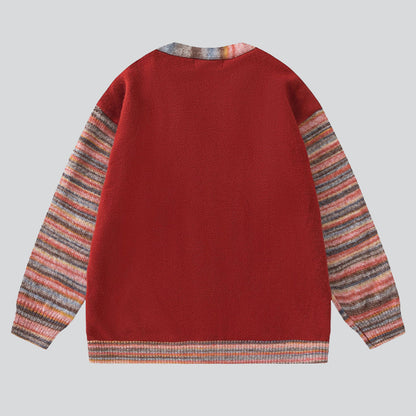 Color Block Striped Embroidered Sweater