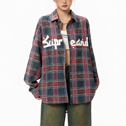 Letter Graffiti Vintage Plaid Shirts