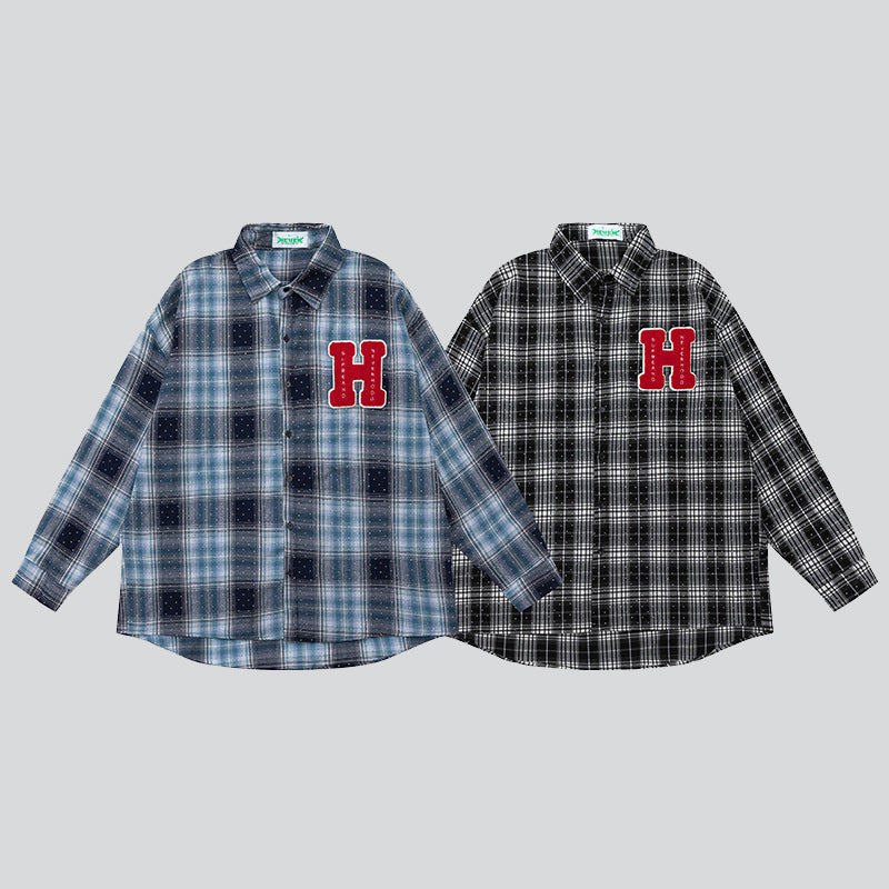 "H" Letter Patch Embroidered Shirts