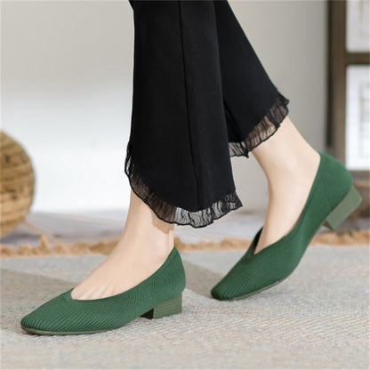 Vintage Simple Square Toe Block Heel Shoes