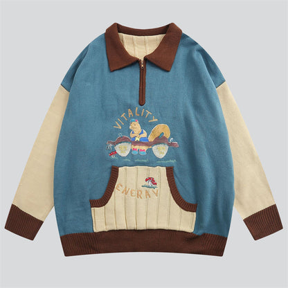 Fun Squirrel Lifts 202KG Pinecone Lapel Sweater