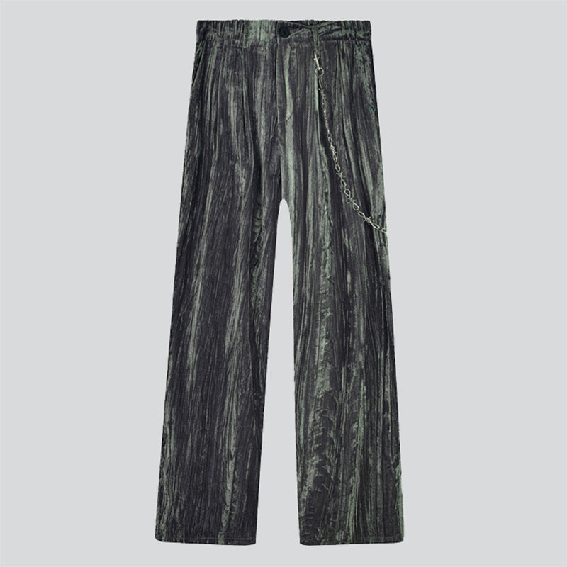 Metal Chain Velvet Straight-Leg Pants