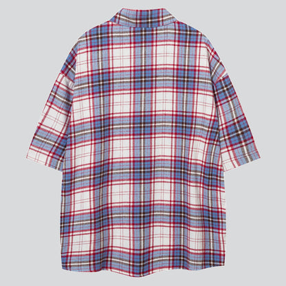 White Blue Plaid Summer Embroidery Shirt