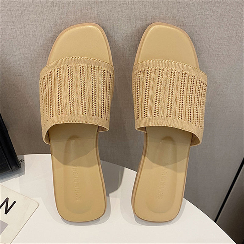 Simple Open Toe Flat Slippers