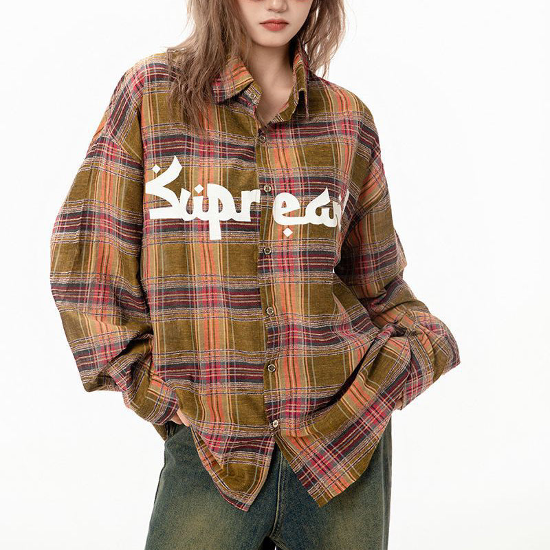 Letter Graffiti Vintage Plaid Shirts