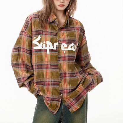 Letter Graffiti Vintage Plaid Shirts