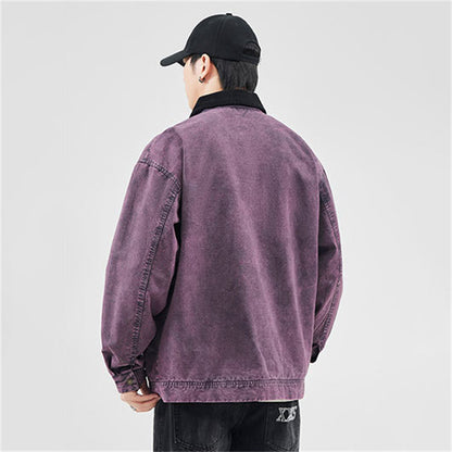 Purple Retro Lapel Zipper Coat