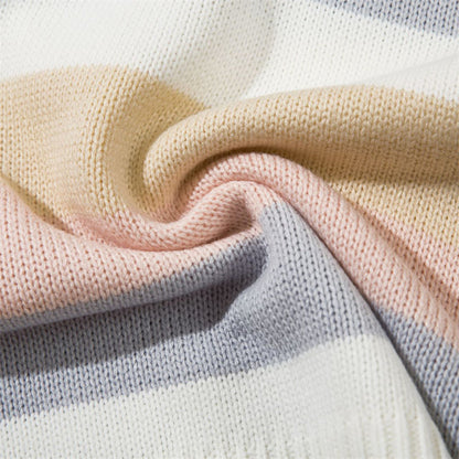 Multicolor Stripe Letter Embroidery Sweater