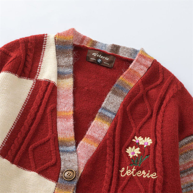 Color Block Striped Embroidered Sweater