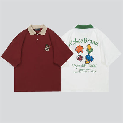 Preppy Look Vegetable Graffiti Polo Shirt