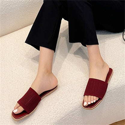 Simple Open Toe Flat Slippers