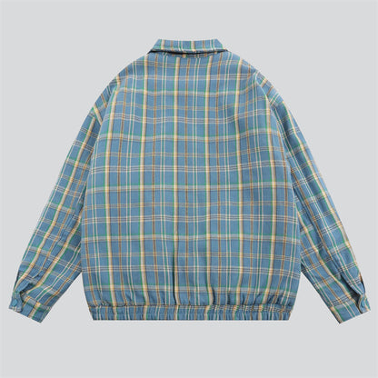 Cartoon Embroidery Plaid Baseball Jacket