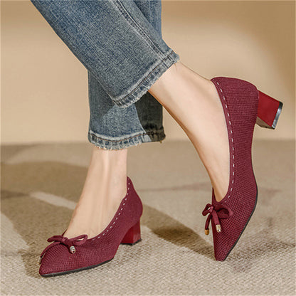 Bowknot Pointed Toe Block Heels