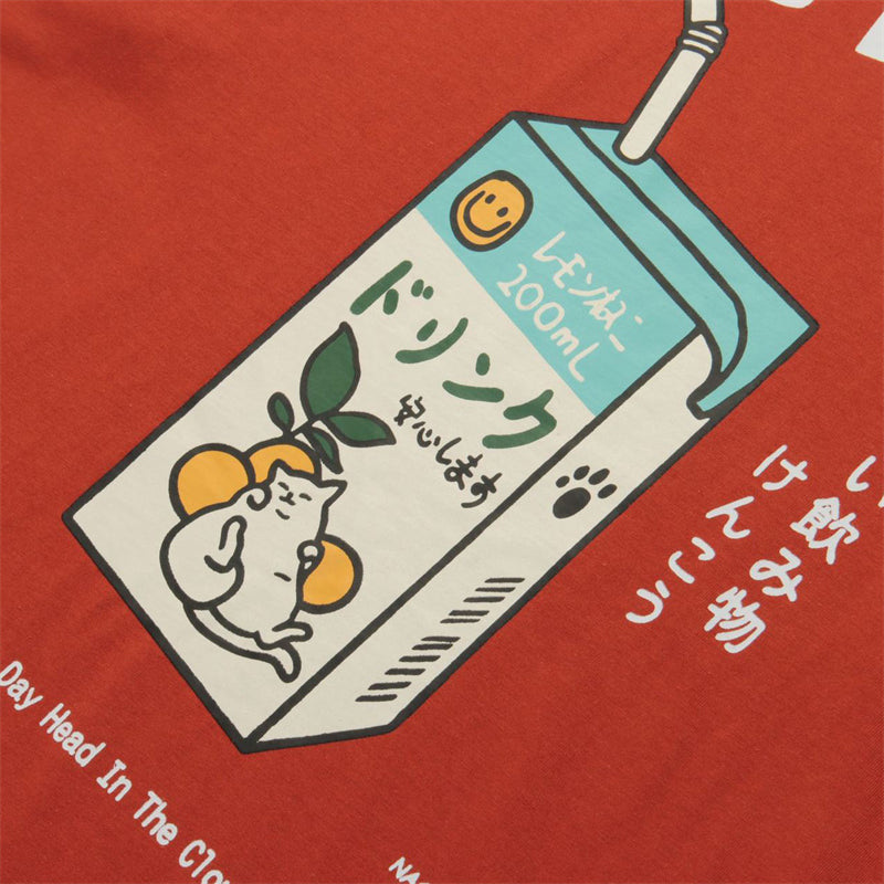 Lemon Cat Milk Print Tees