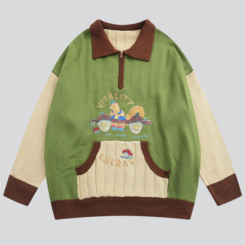 Fun Squirrel Lifts 202KG Pinecone Lapel Sweater