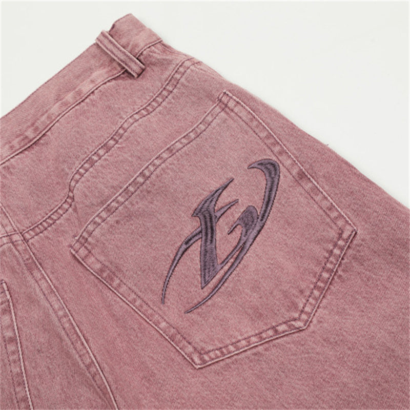 Logo Embroidered Baggy Jeans