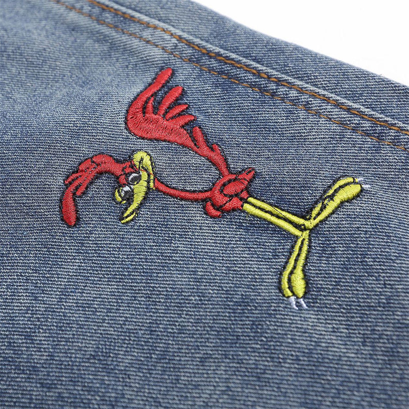 Classic Cartoon Embroidery Denim Overalls