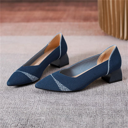 Casual Contrast Color Pointed Toe Chunky Heels