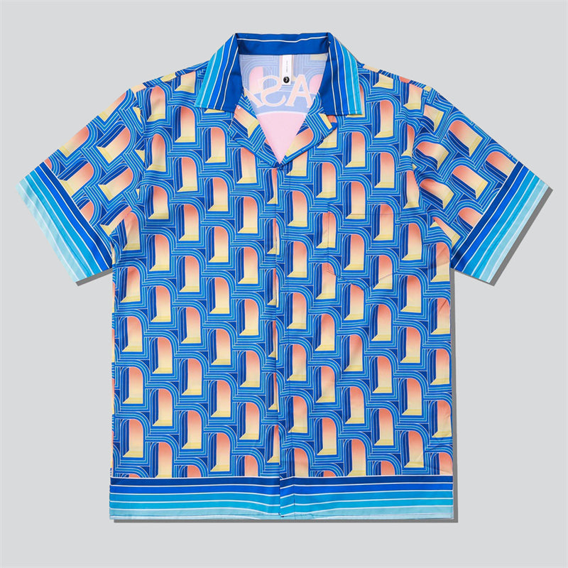 Arched Door Pattern Beach Shirt + Retro Shorts