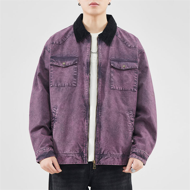 Purple Retro Lapel Zipper Coat